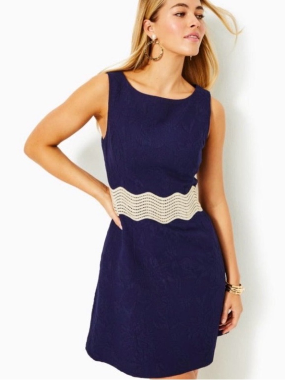Lilly Pulitzer Siarra Stretch Sleeveless Navy Dress with Gold Waist NWT